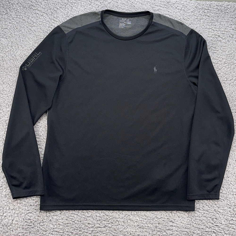 Polo Ralph Lauren Performance Shirt M Black Gray Long Sleeve Atheltic‎ USA Flag